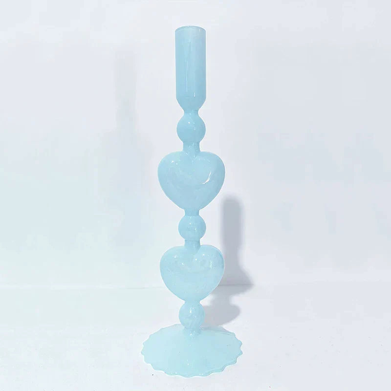 Red Heart-Shaped Vintage Glass Candle Holder