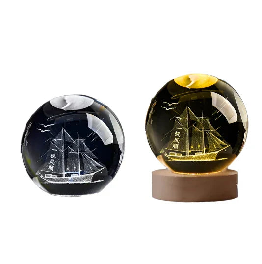 3D Crystal Starry Sky Projector Night Light with Wooden Base