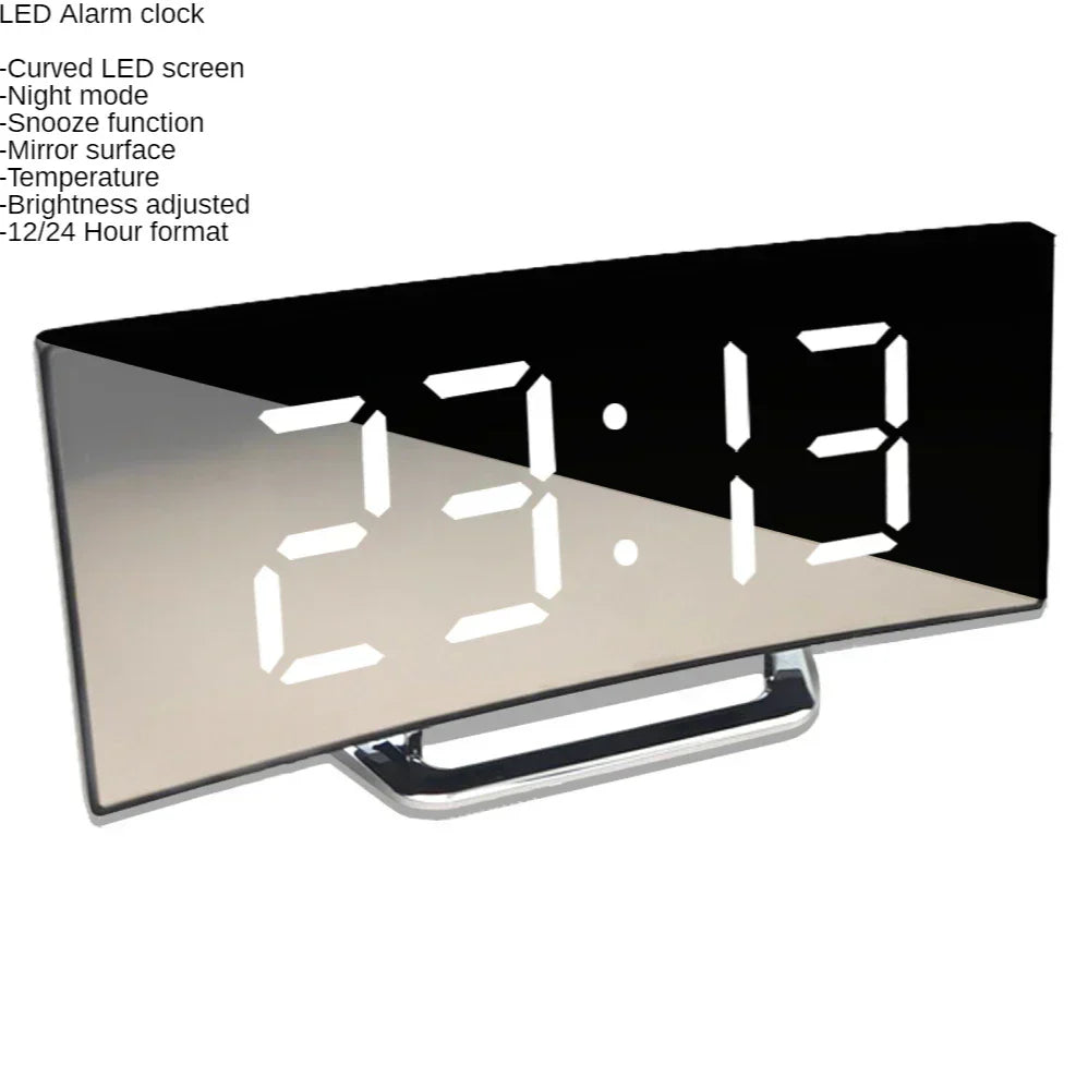 Curved LED Digital Alarm Clock with Snooze and Mirror Finish