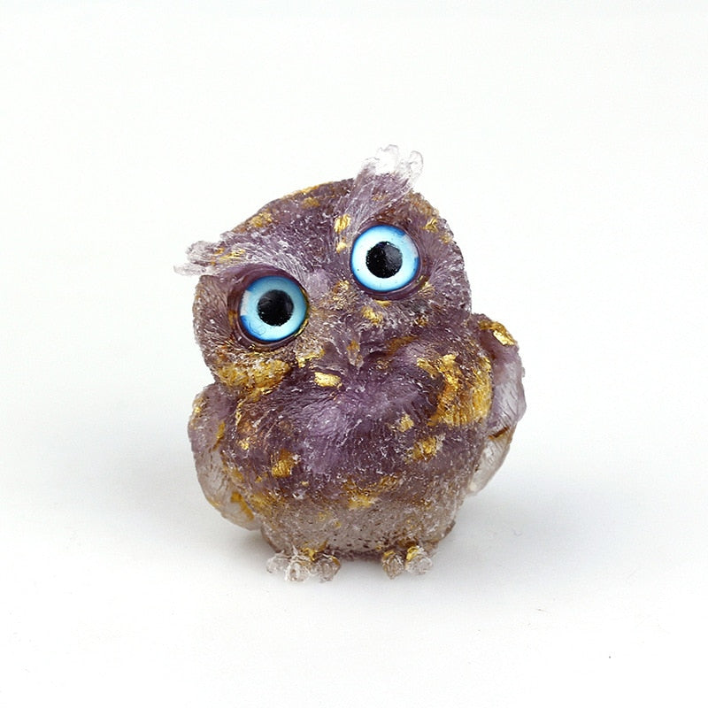 Handmade Natural Crystal Owl Figurine Sculpture