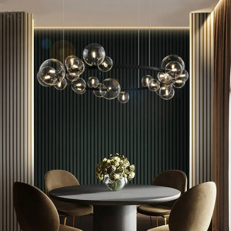 Modern Metal Chandelier with Clear Glass Bubbles and G9 LED Bulbs