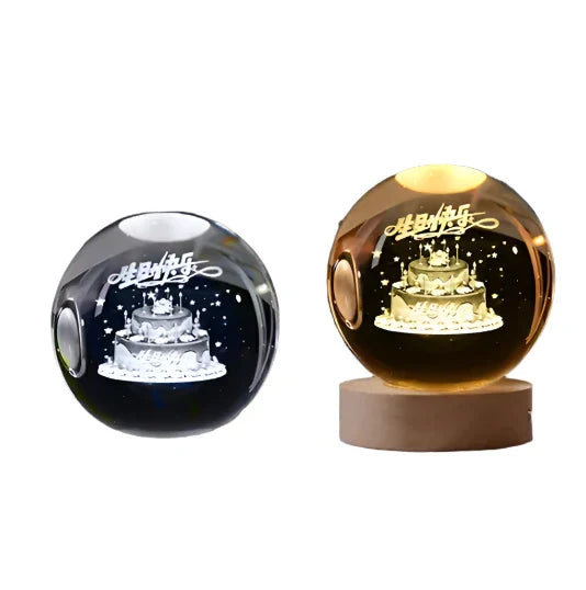 3D Crystal Starry Sky Projector Night Light with Wooden Base