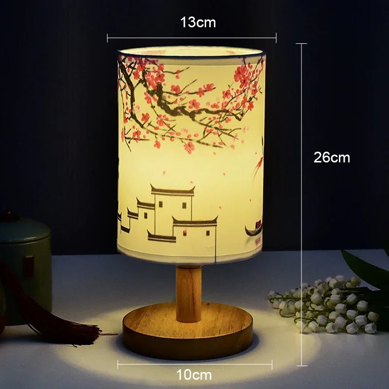 Dimmable Chinese Style LED Table Lamp with Plum Blossom Fabric Shade