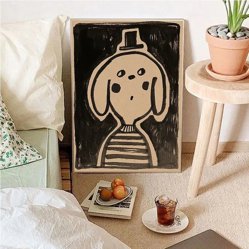 Vintage Cartoon Canvas Wall Art with Playful Characters