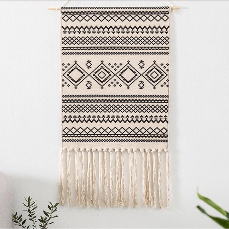 Bohemian Macrame Wall Tapestry with Cotton Tassels