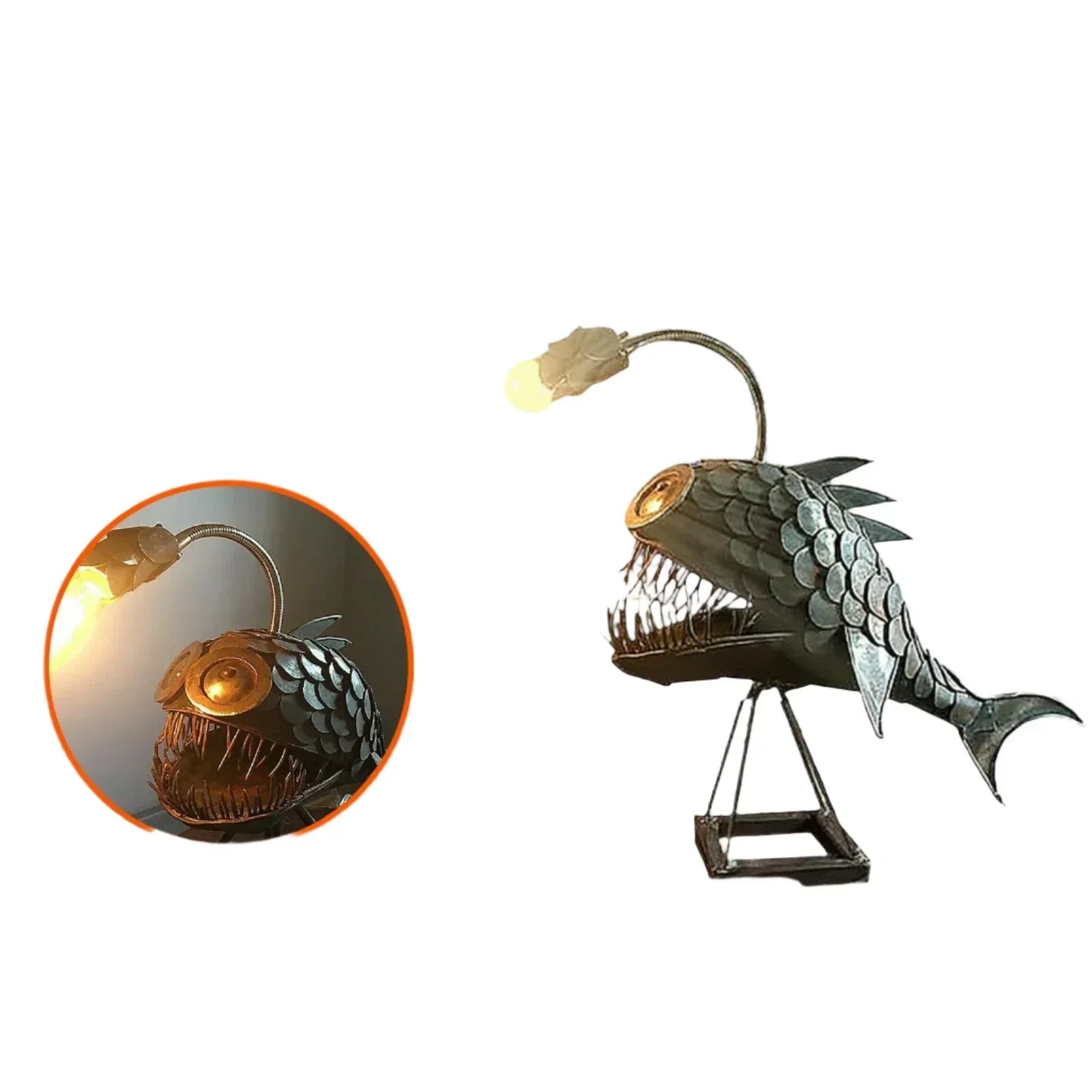 Rustic Fish Table Lamp with Adjustable Shade - Handmade Steel Design