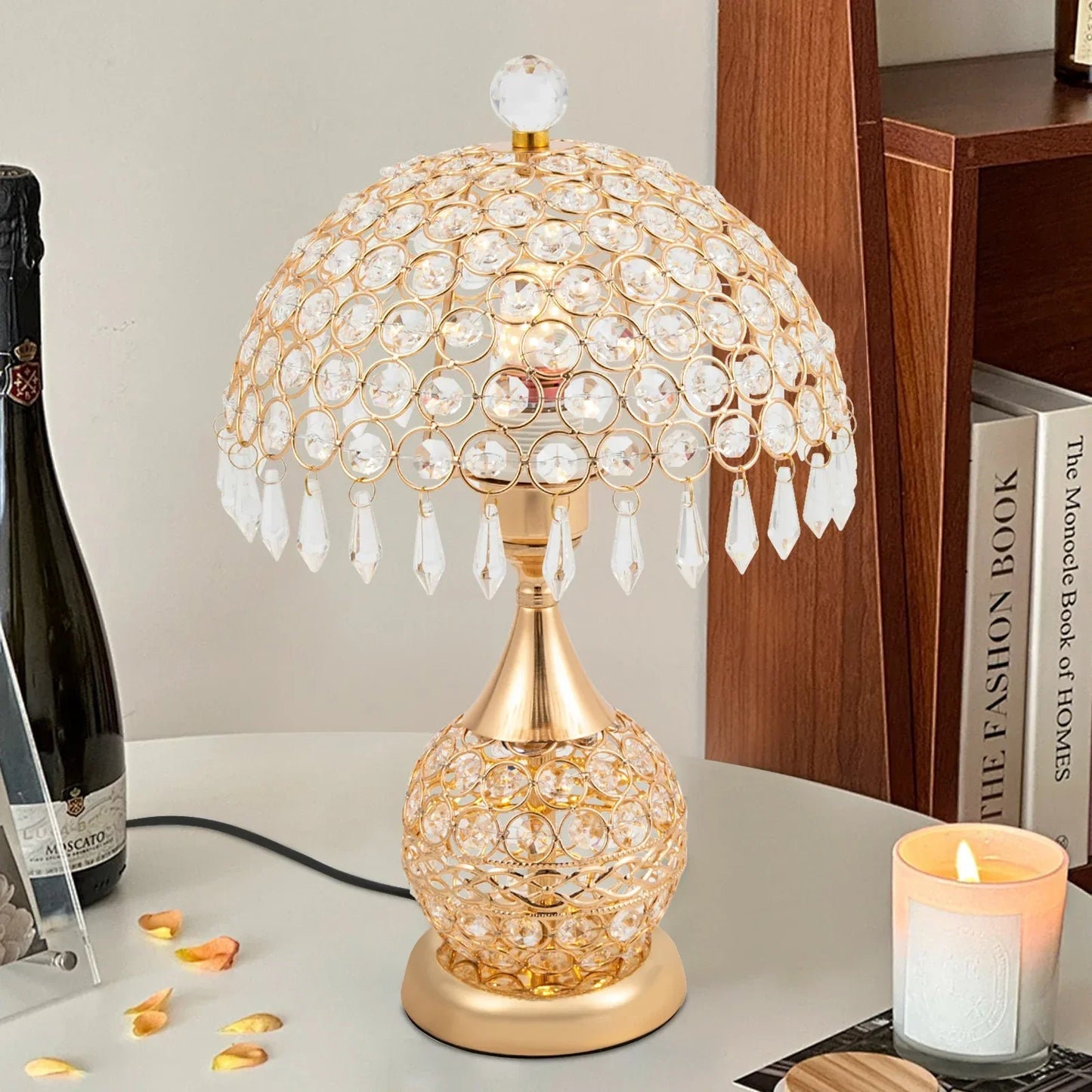 Gold Crystal Modern Table Lamp with LED Light
