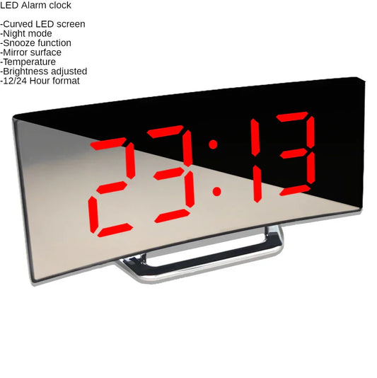 Curved LED Digital Alarm Clock with Snooze and Mirror Finish