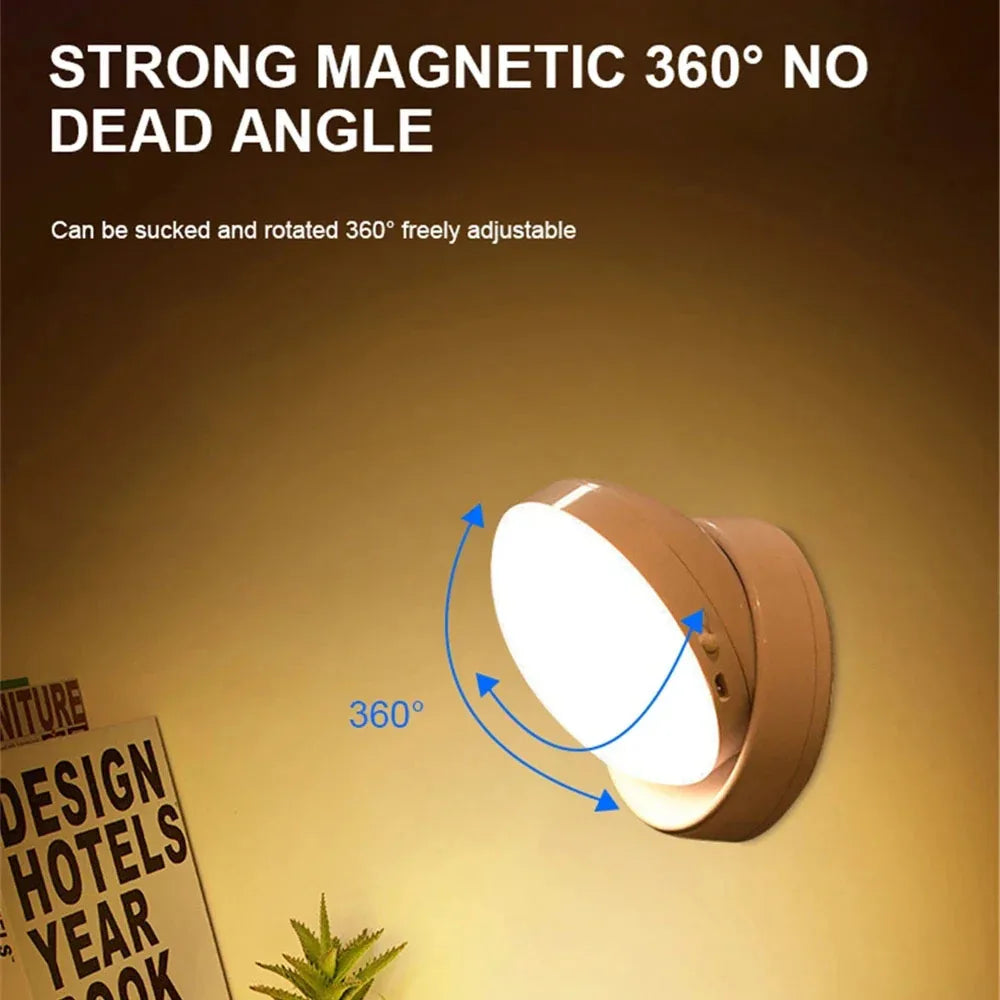 Rechargeable Motion Sensor LED Night Light with 360° Rotation and Magnetic Base
