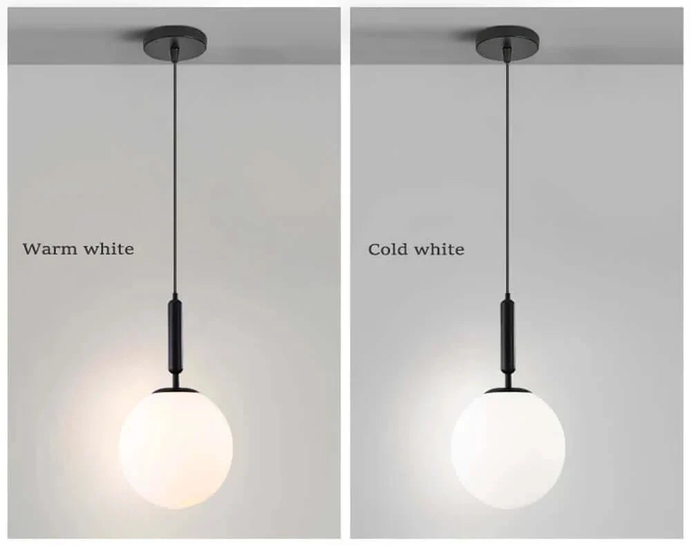 Mid-Century Modern Glass Ball Pendant Light with White Shade