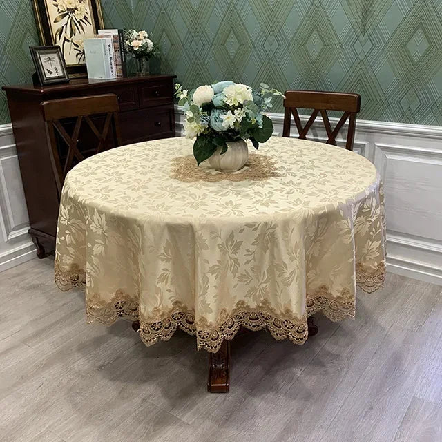 Round Victorian Lace Tablecloth with Ruffle Edges