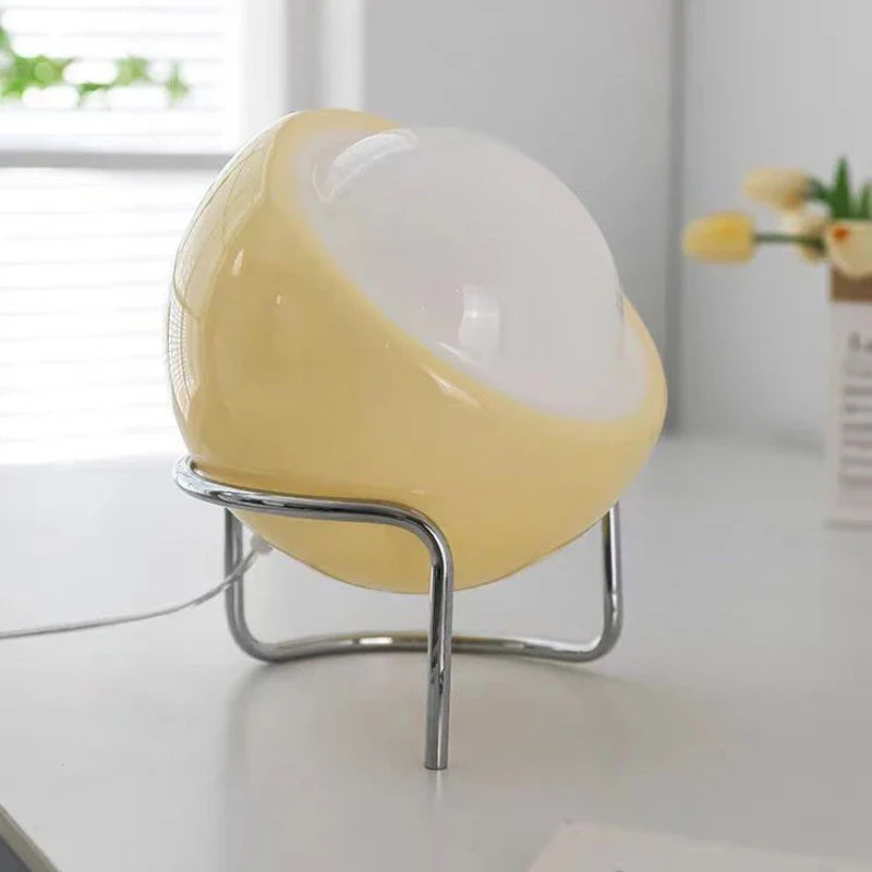 LED Table Lamp with Glass Shade in Beige or Orange - Retro Nordic Design, Stainless Steel Base, Dimmable