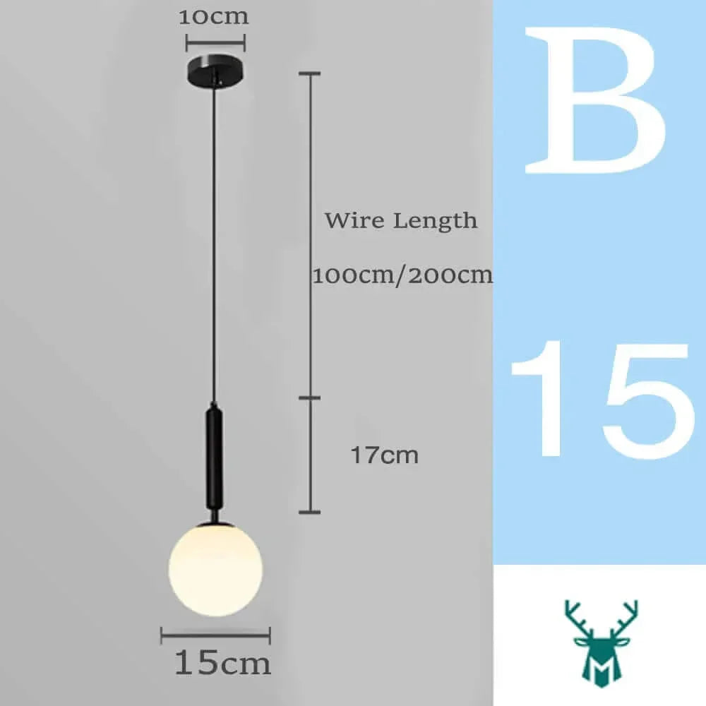 Mid-Century Modern Glass Ball Pendant Light with White Shade
