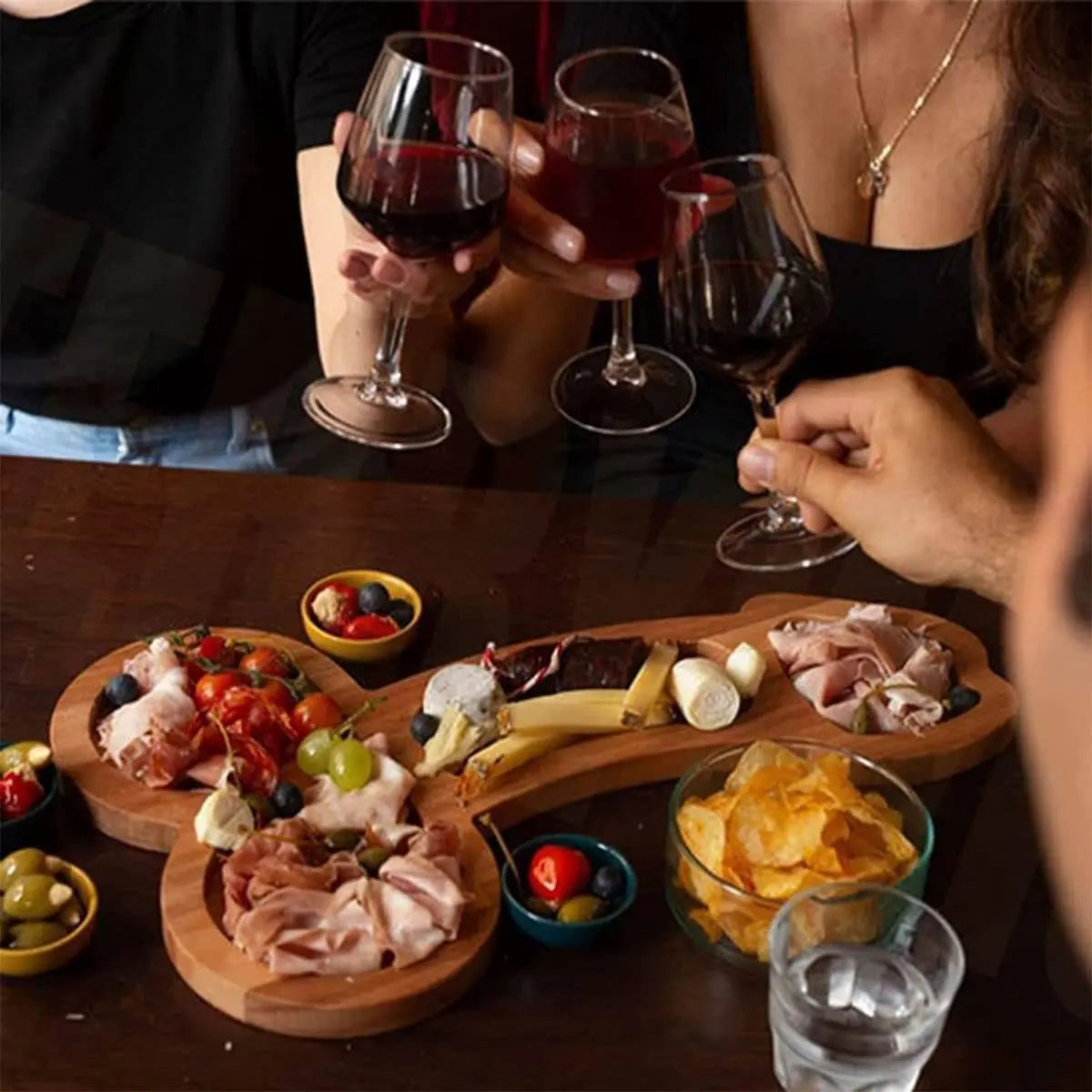 Wooden Cheese Board with Compartments for Charcuterie and Snacks