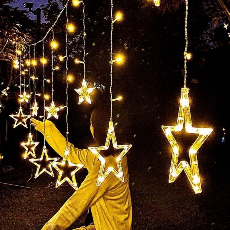 Solar LED String Lights with Moon and Star Design