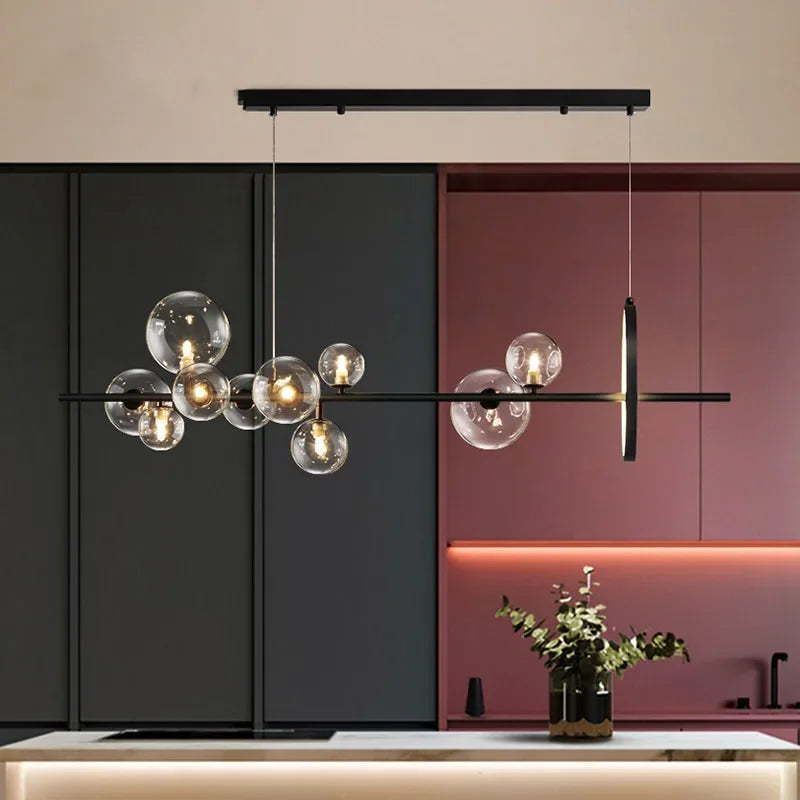 Modern Metal Chandelier with Clear Glass Bubbles and G9 Socket