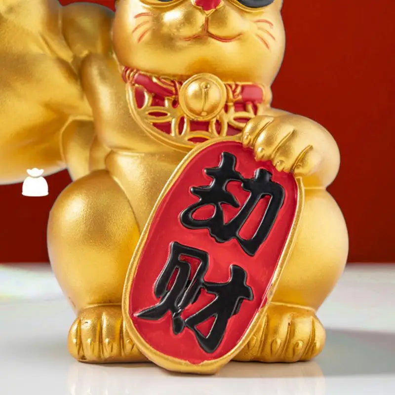 Golden Waving Cat Sculpture - Lucky Resin Home Decor