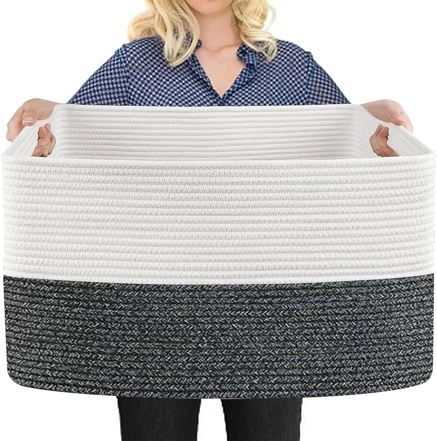 Extra Large Woven Cotton Rope Storage Basket for Toys and Blankets
