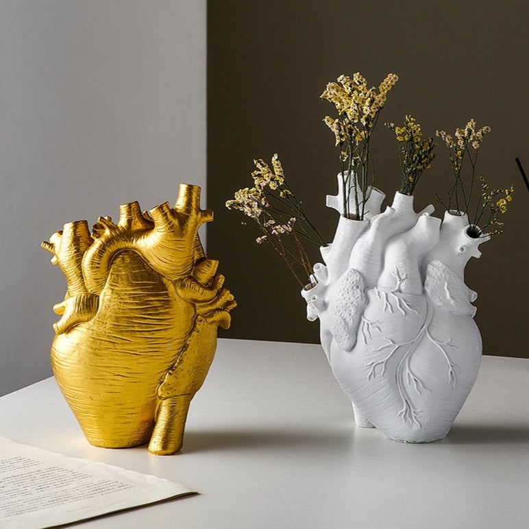 Heart-Shaped Ceramic Vase with Dried Flora