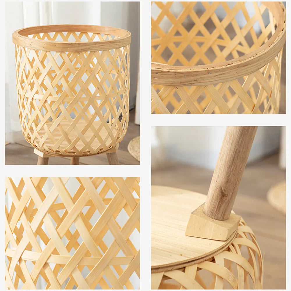 Handcrafted Bamboo Woven Flower Pot with Stand