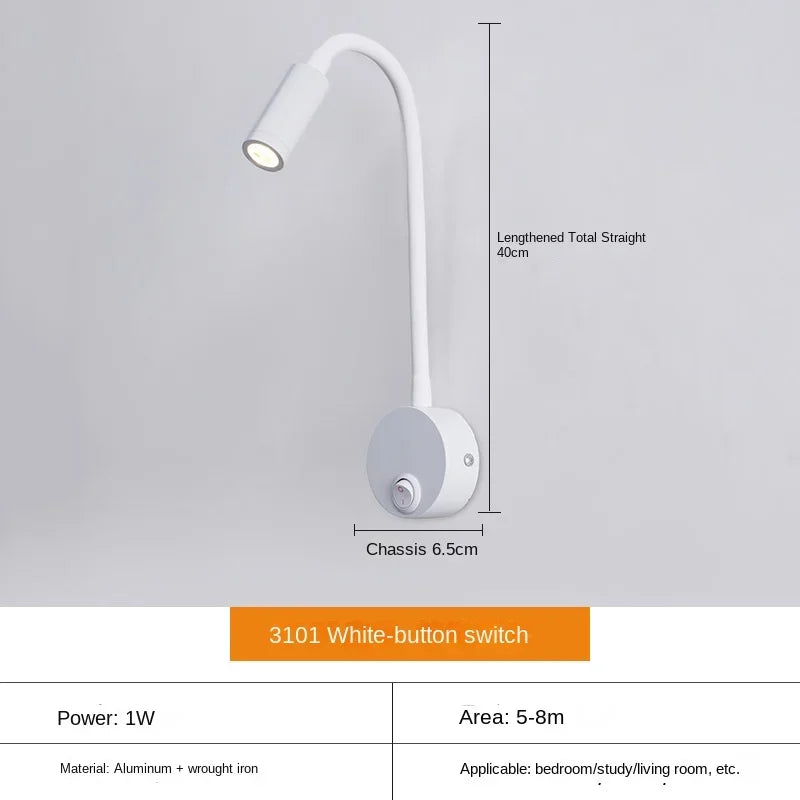 Adjustable LED Wall Lamp with Flexible Arm for Reading
