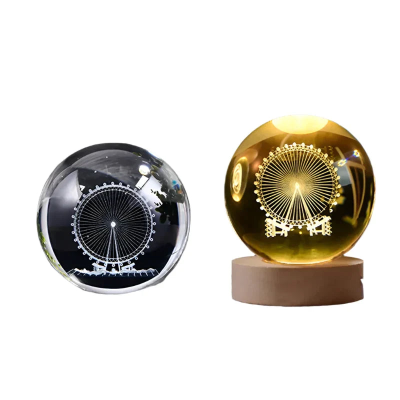 3D Crystal Starry Sky Projector Night Light with Wooden Base