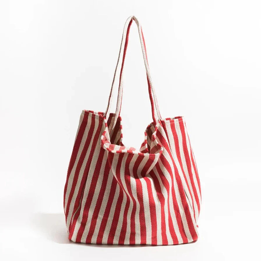 Striped Linen Tote Bag with Durable Canvas Material