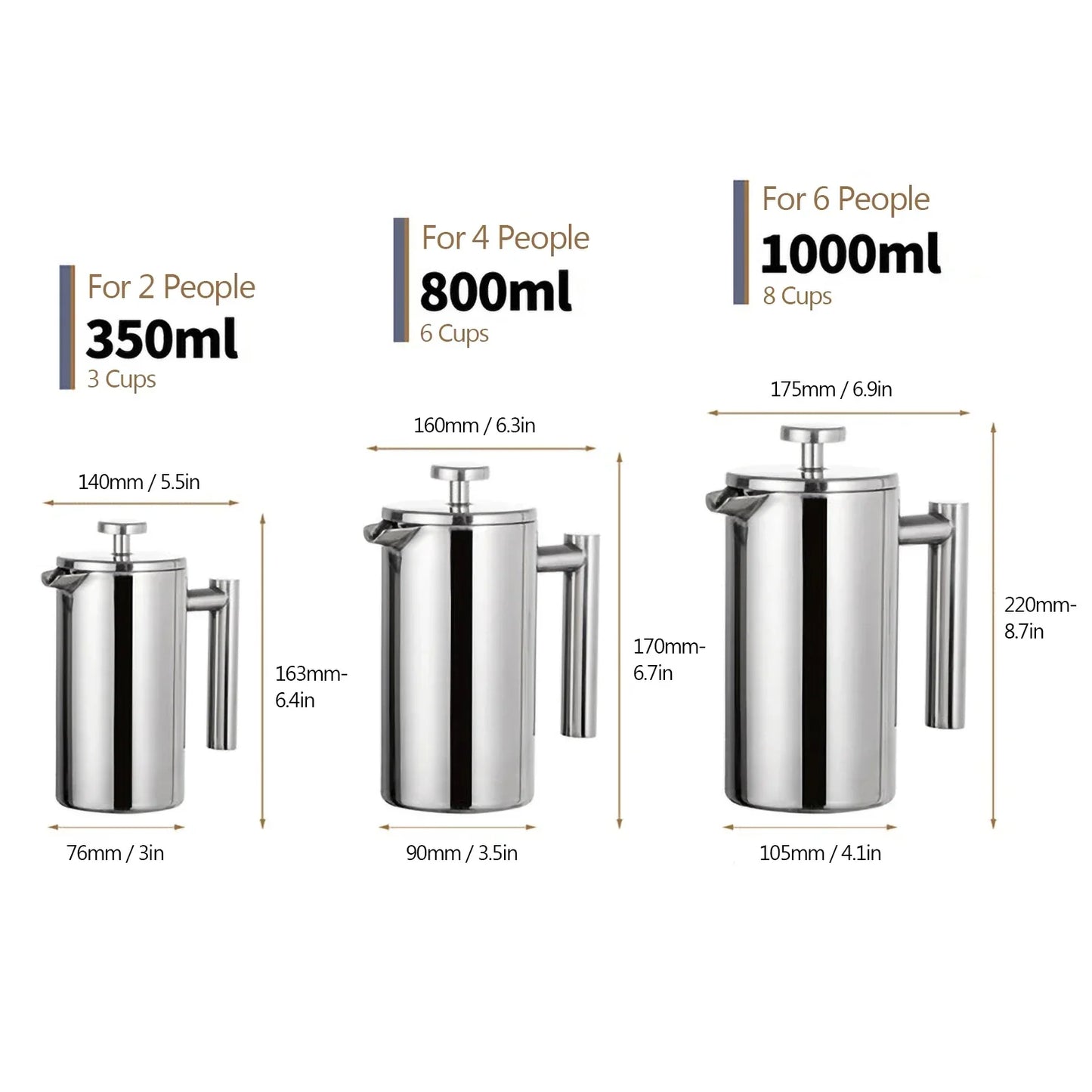 Stainless Steel Double Wall French Press Coffee Maker