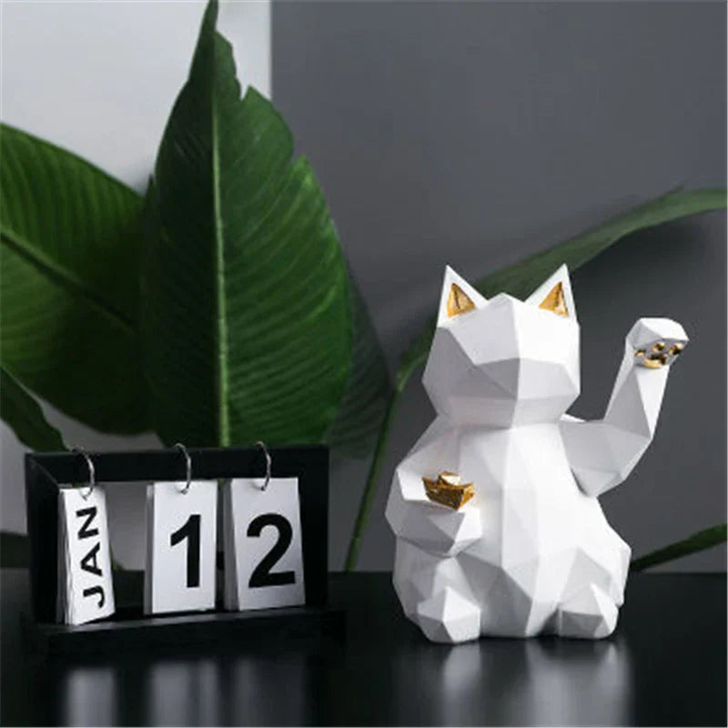 Nordic Style Geometric Lucky Cat Figurine