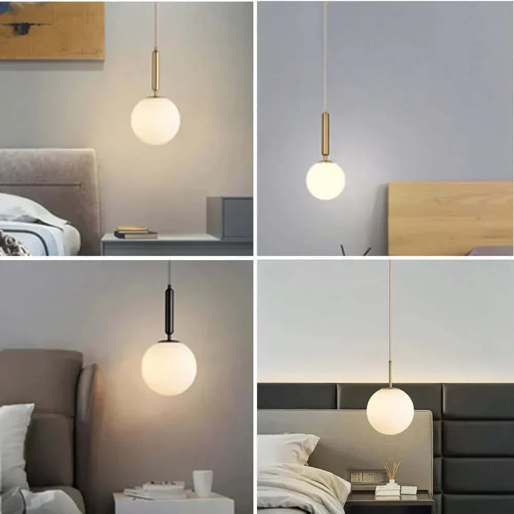Mid-Century Modern Glass Ball Pendant Light with White Shade