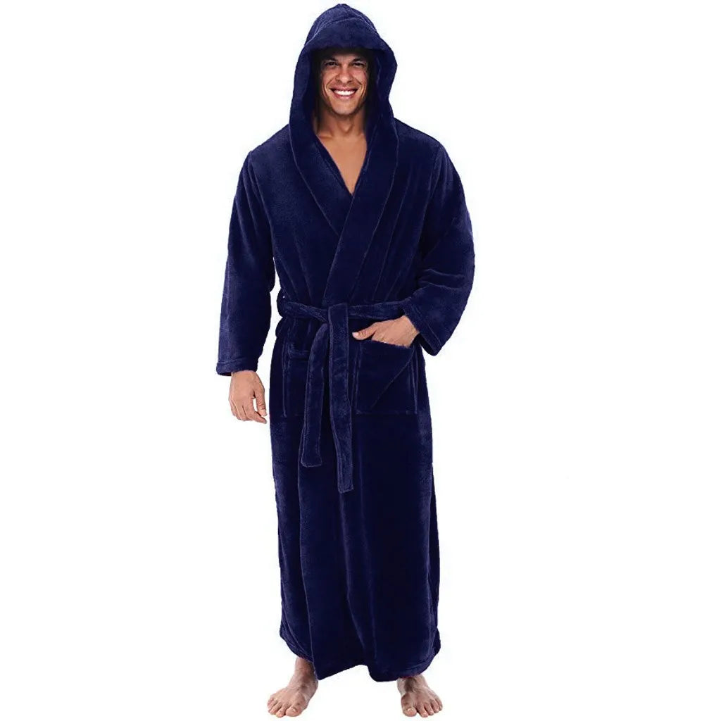 Hooded Plush Bathrobe for Men - Cozy and Warm