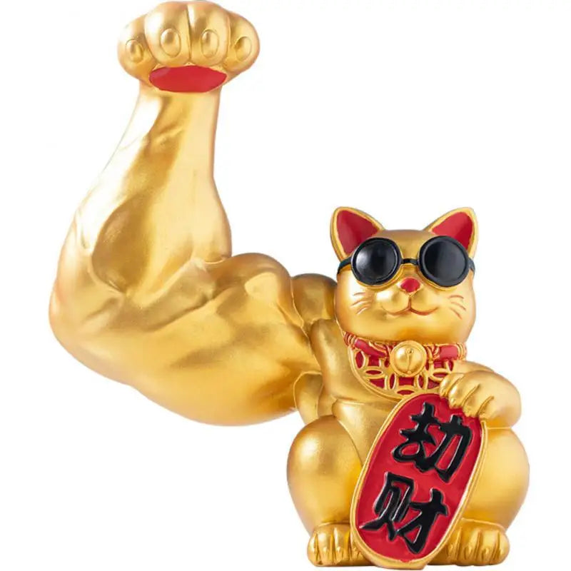 Golden Waving Cat Sculpture - Lucky Resin Home Decor