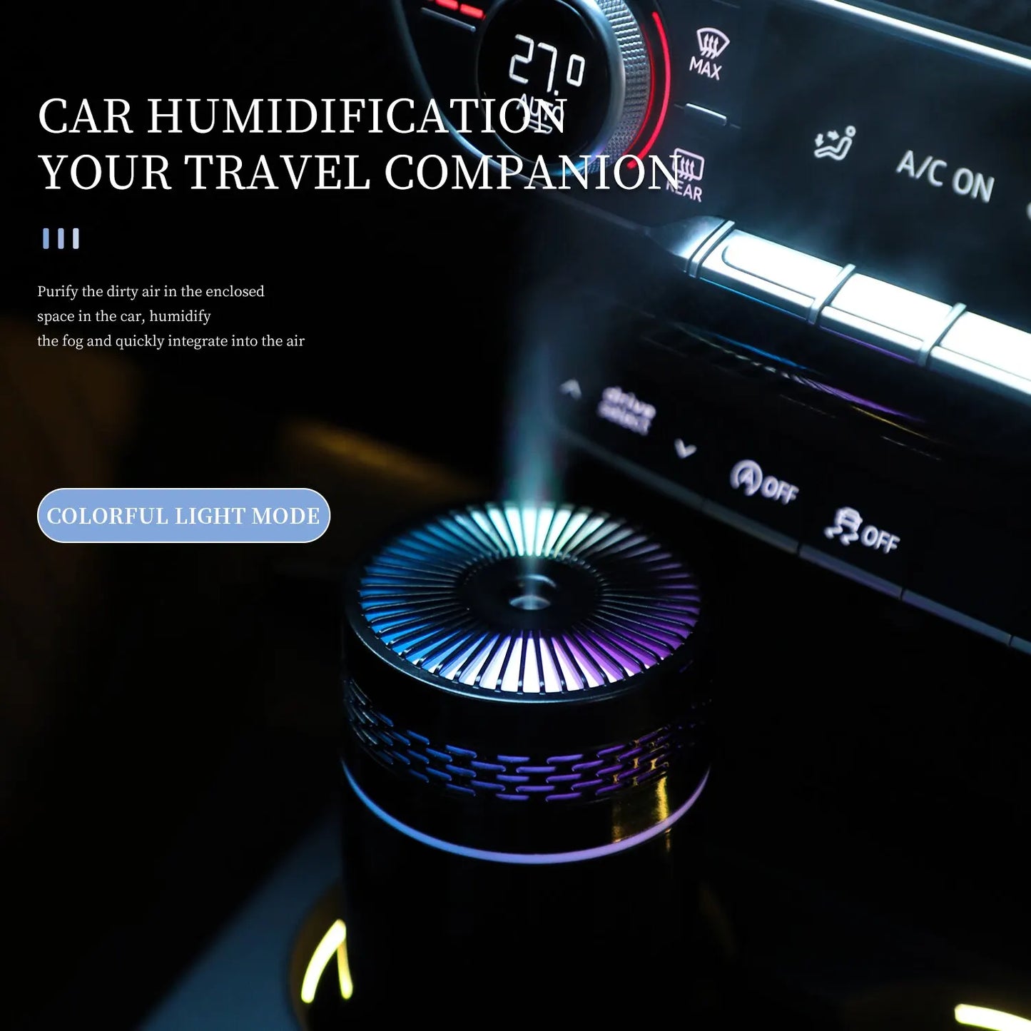 Portable USB Car Humidifier with LED Light and Aromatherapy Function