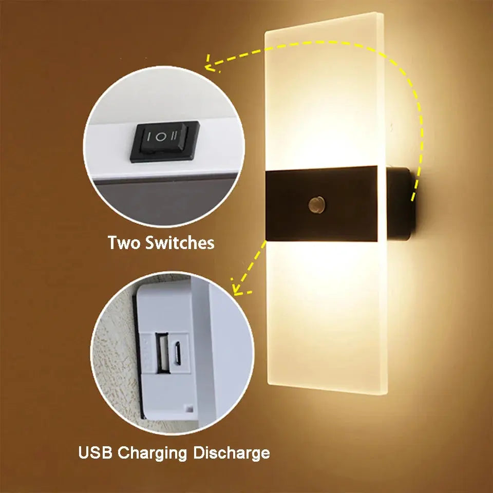USB Rechargeable Touch Panel Wall Light - Modern Acrylic Design