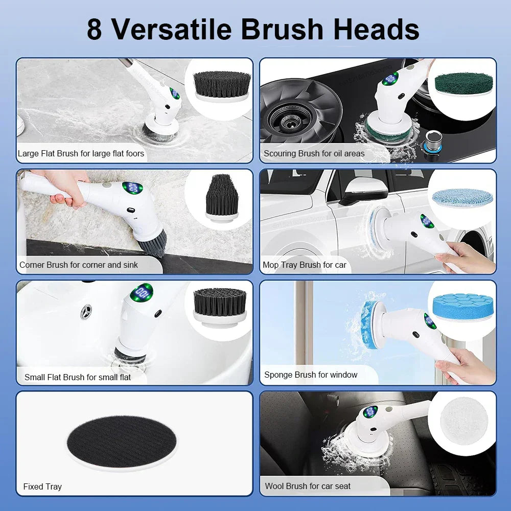 Multifunctional Electric Cleaning Brush with 8 Interchangeable Heads
