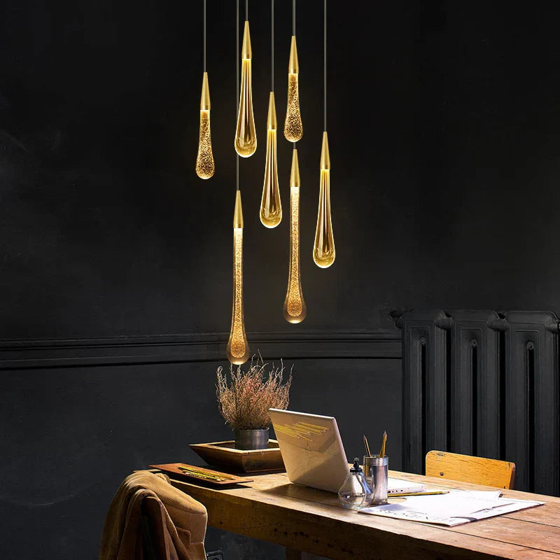 Crystal LED Pendant Light with Metal Frame - Water Drop Chandelier for Modern Interiors