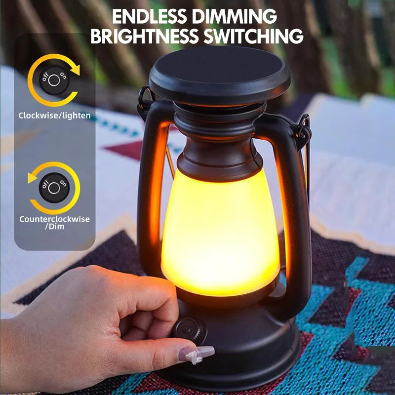 Retro LED Lantern with Remote Control - Rechargeable Table Lamp for Indoor and Outdoor Use