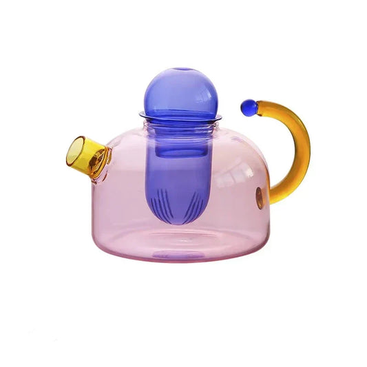 Contrasting Color Glass Tea Set with Integrated Filter