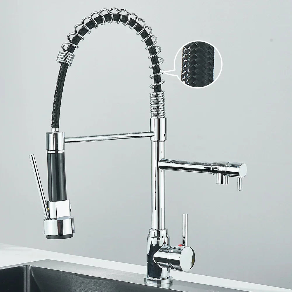 Stainless Steel Kitchen Faucet with Dual Outlet and Modern Design