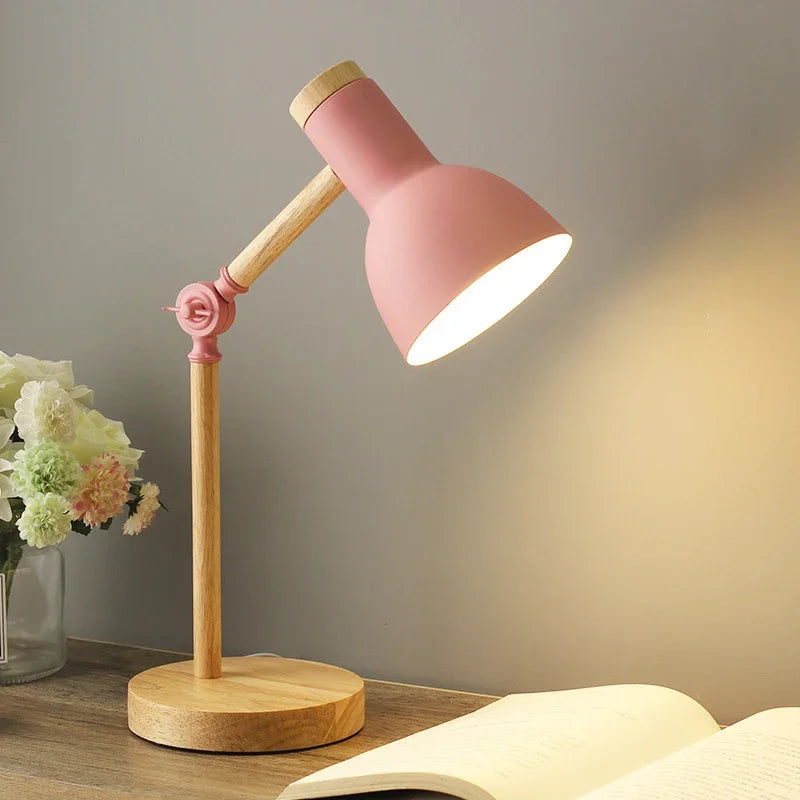 Colorful Adjustable Wooden Table Lamp with Glossy Aluminum Shade