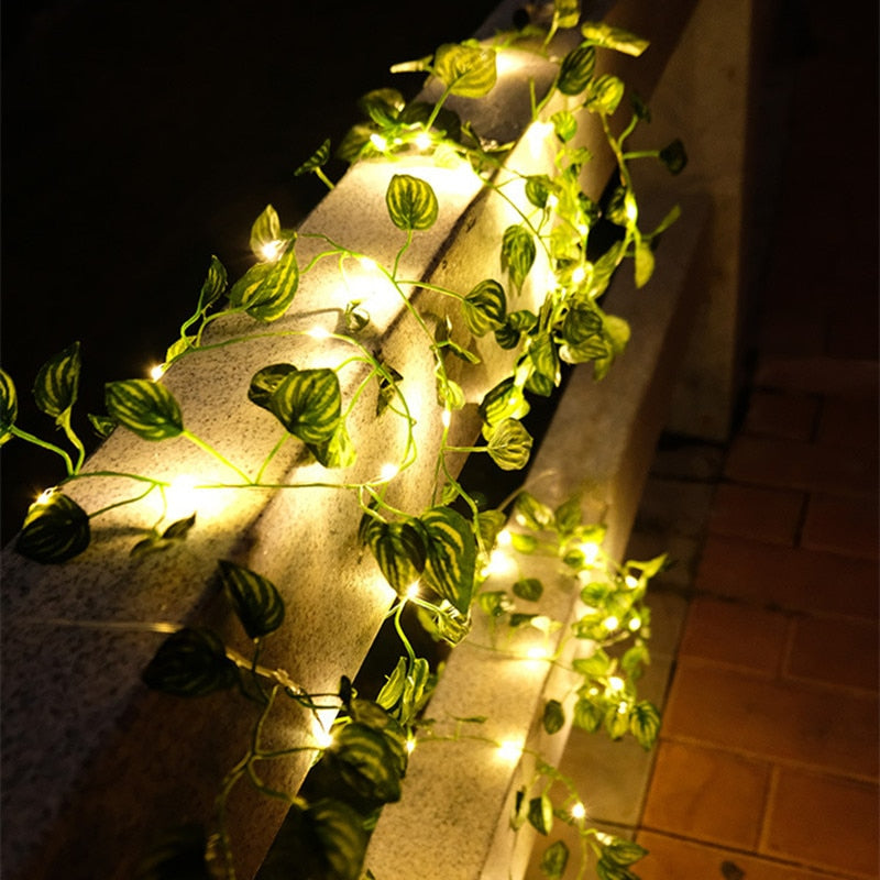 Garden Vine LED String Lights with Leaf Garland Design