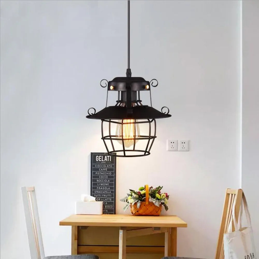 Dimmable Retro Industrial Pendant Light in Black