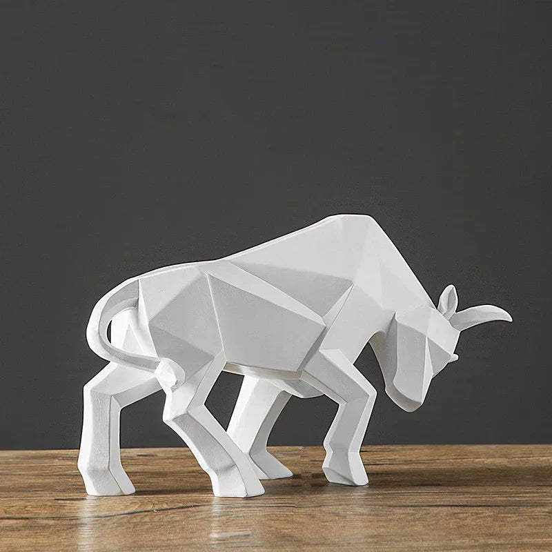 Modern Geometric Bull Figurine in Black and White Resin