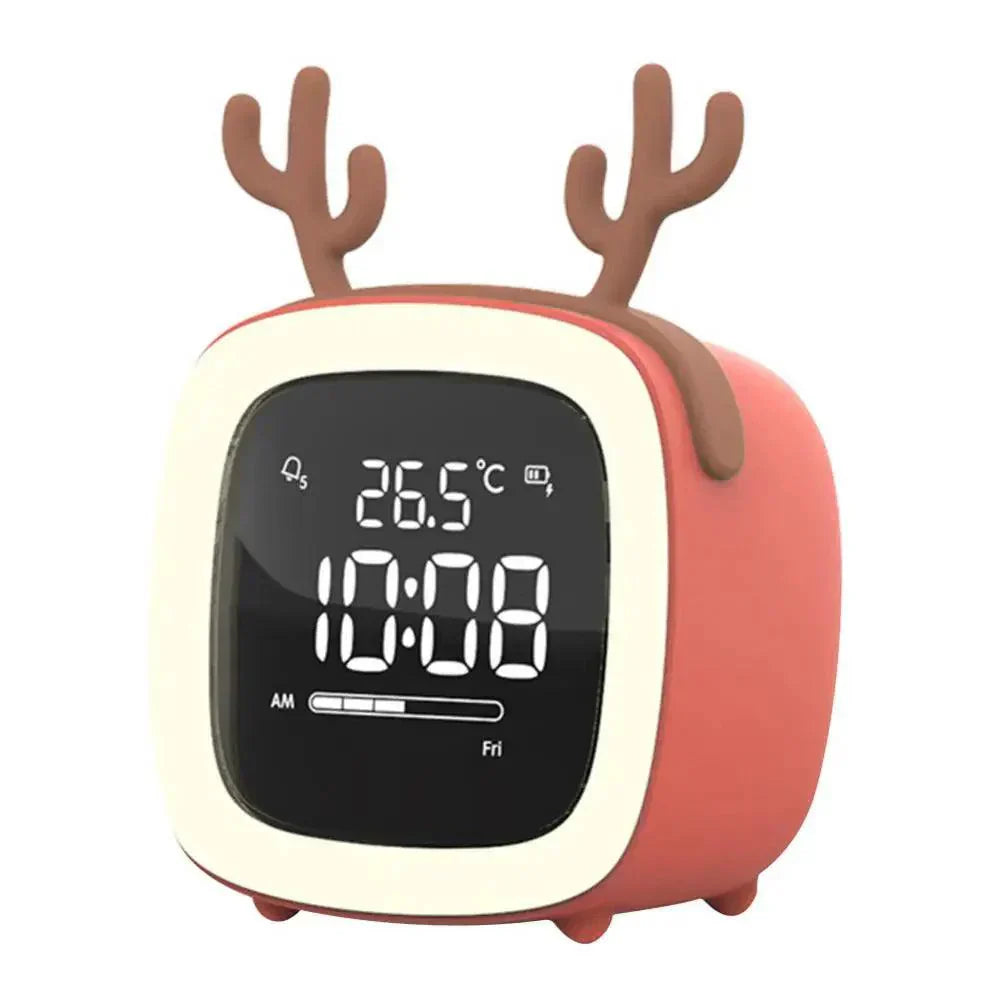Cartoon Bunny LED Alarm Clock with Night Light – Rechargeable Digital Display for Kids