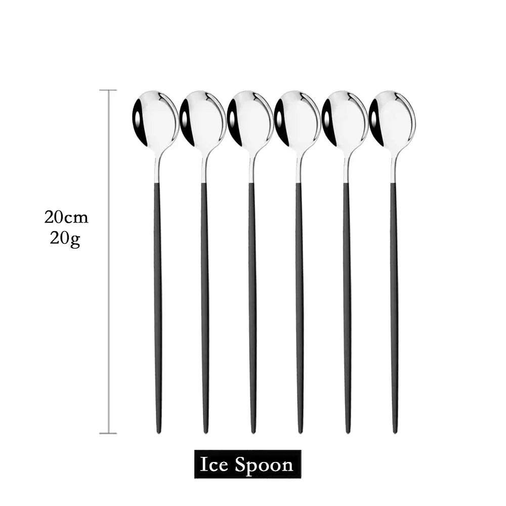 Golden Stainless Steel Long Handle Spoon Set for 6
