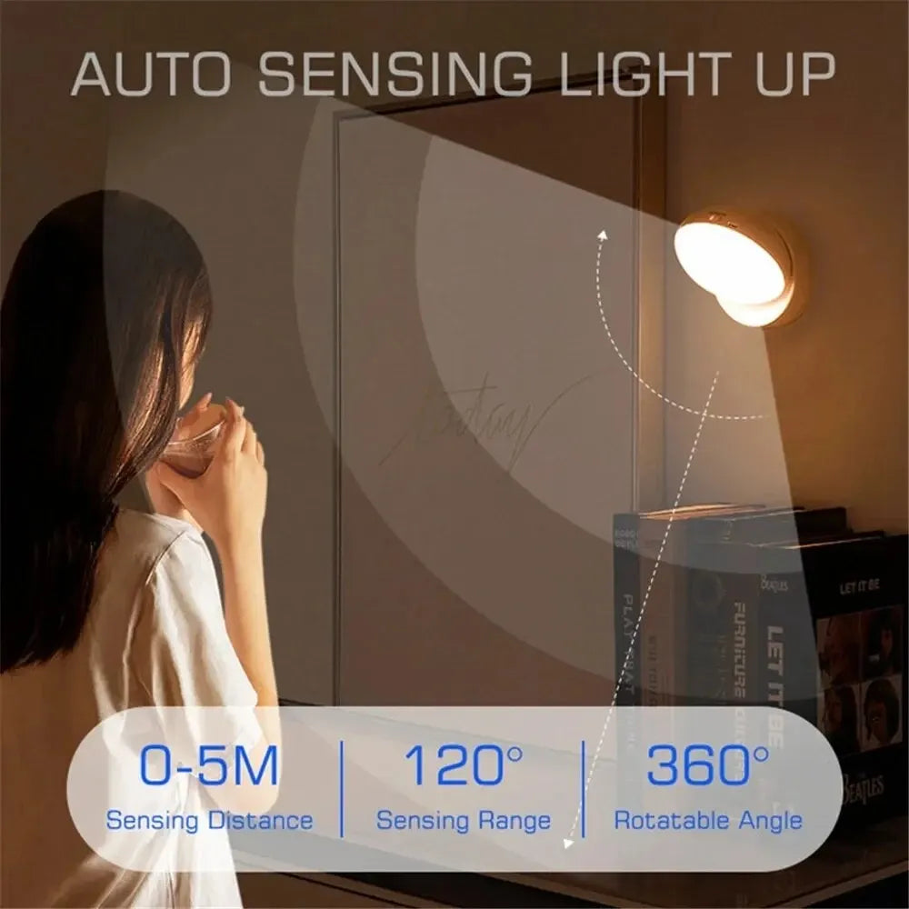 Rechargeable Motion Sensor LED Night Light with 360° Rotation and Magnetic Base