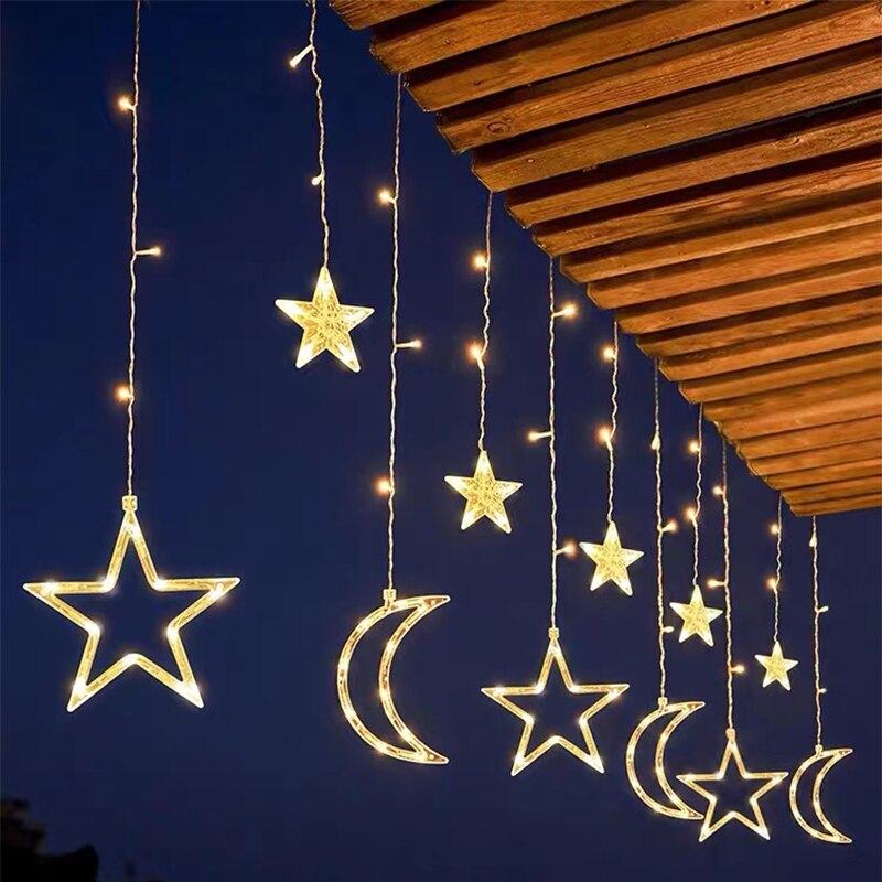 Solar LED String Lights with Moon and Star Design