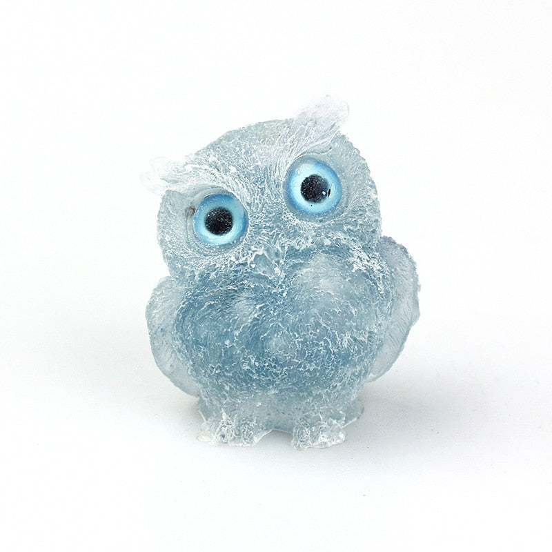 Handmade Natural Crystal Owl Figurine Sculpture
