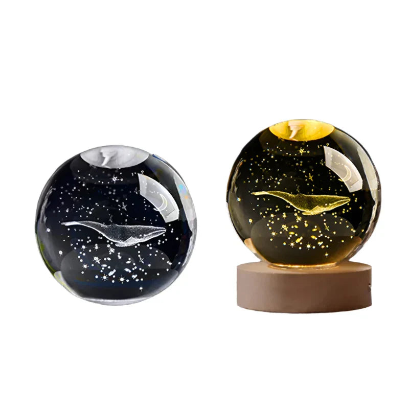 3D Crystal Starry Sky Projector Night Light with Wooden Base