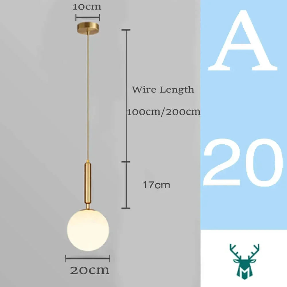 Mid-Century Modern Glass Ball Pendant Light with White Shade